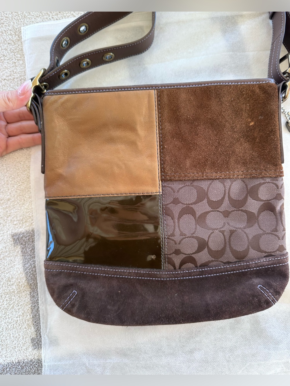 Coach Patchwork Brown Crossbody Bag - Casual Shoulder Bag